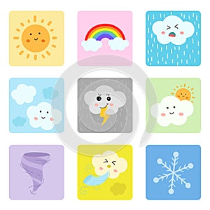 CollectionÃÂ ofÃÂ cuteÃÂ cartoonÃÂ weather set. emotion set of weather.